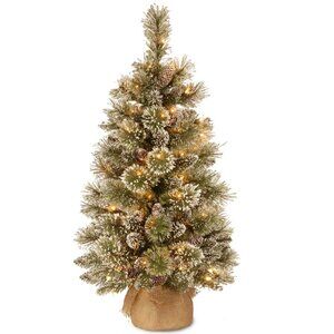 USED-  National Tree Company 3 ft Glittery Bristle Mini Artificial Tree
